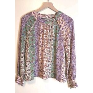 LOFT Paisley Patchwork Blouse Womens M Floral Peasant Top Long Sleeve